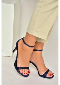 Resim Fox Shoes Y569716904 Lacivert Kumaş İnce Topuklu Kadın Abiye Ayakkabı Lacivert 