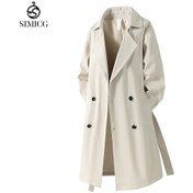 Resim Erkekler İçin Orta Boy Trençkot, İlkbahar Ve Sonbahar İçin Günlük Diz Üstü Mont. Haki 