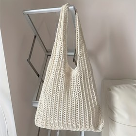 Resim Kadınlar için Büyük Kapasiteli Katlanabilir Dokuma Mesh Omuz Çantası - Günlük Kullanım ve Seyahat için Mükemmel, Sabit Askılı, Kapalı Olmayan Tasarım, Seyahat Omuz Çantası | Günlük Kullanım Çantası | Hafif Çanta 
