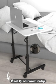 Resim Depolife Eğim Yükseklik Ayarlı Laptop Sehpası Kahvaltı Ders Çalışma Bilgisayar Masası Metal Ayak Tekerlekli 