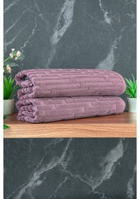 Resim Tuğla Desenli 2li Ayak Havlusu - 50x70 Cm - Su Emici Banyo Paspası Seti - Bordo Bordo 