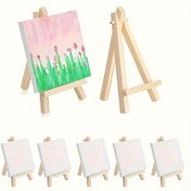 Resim 4 adet Mini Kanvas Paneller ve Şövale Seti - Kare 9,91 x 9,91 cm Ahşap Şövaleli Gerilmiş Boş Beyaz Kanvaslar - Akrilik, Yağlıboya, Suluboya Resim için İdeal - Projeler ve Hediyeler için Sanat Malzemeleri 