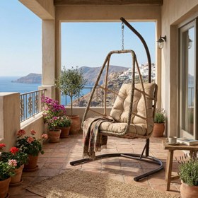 Resim Rehome Hazar Tek Kişilik Rattan Bahçe Salıncağı | Açık Kahve 