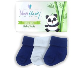 Resim Novibaby 3'lü Bambu Yenidoğan Bebek Çorabı I White Blue I 0-6 Ay 