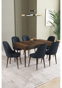 Resim Ikon Barok Desen 80x132 Mdf Açılabilir Yemek Masası Takımı 6 Adet Sandalye Antrasit 
