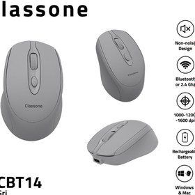 Resim Classone CBT14 Bluetooth + 2.4 Ghz Şarj Edilebilir Kablosuz Mouse - Gri 