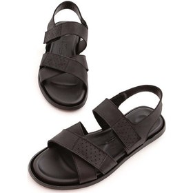 Resim Tamer Tanca Erkek Hakiki Deri Siyah Günlük Sandalet 876 434 Erk Sndtl Y22 Sıyah Crazy Siyah 