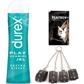 Resim Durex Play Ekstra Hisset Bay Bayan Uyarıcılı Jel 50 Ml + Siyah Deri El Ayak Kelepçesi + Hediye 