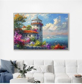 Resim Yağlı Boya Dokulu Tablo Modern İstanbul Manzarası Gümüş Çerçeveli U06025-178990 
