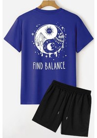 Resim Uyguntarz Ying Yang Şort T-shirt Eşofman Takımı Mavi 