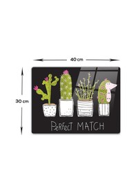 Resim Decorita Cam Kesme Tahtası | Perfect Match-Siyah Fon|30cm x 40cm 
