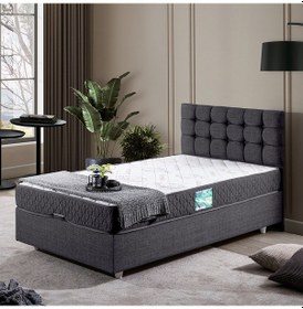 Resim Venedik Tek Kişilik Baza Başlık Comfort Ortopedik Yatak Seti - Antrasit 90 x 200 