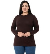 Resim Büyük Beden Bisiklet Yaka Uzun Kollu Viskon Kahverengi Body-kahverengi Kahverengi 