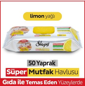Resim Sleepy Easy Clean Süper Yüzey Temizlik Mutfak Havlusu Mendili Limon Yağlı Beyaz 50'li 