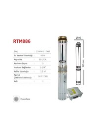 Resim Rtrmax Rtm886 Derin Kuyu Dalgıç Pompa Monofaze 1.5Hp - 1100W 