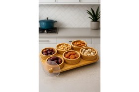 Resim Pablito PBT-693 Tepsili 6lı Bambu Kahvaltılık Saklama Kabı Kapaklı Saklama Kabı Kapaklı Kahvaltılık Seti 