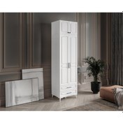 Resim GuneyStore Gözde 2 Kapaklı Yüklüklü Komple MDF Beyaz Gardırop 