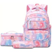 Resim Honeybeeshop Pembe Gradyan Yıldız Desenli Kızlar İçin 3 Parça Sırt Ve El Çantası Seti Büyük Kapasiteli Pembe 