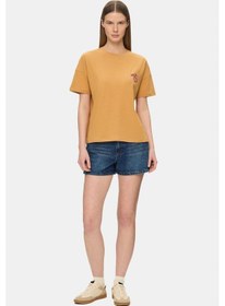 Resim Ucla Marıluz Açık Turuncu Bisiklet Yaka Baskılı %100 Pamuk Loose Fit Kadın Tshirt 
