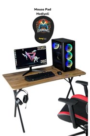 Resim hey modüler mobilya Heygaming Profesyonel Oyuncu Masası Ceviz Bilgisayar Çalışma Masası 120 Cm 