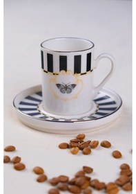 Resim Tabak Evi Porselen Butterfly Collection Altın Yaldızlı Kahve Fincanı 85cc Siyah Tekli Çok Renkli 