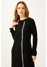 Resim Esswaap Şerit Leopar Aksesuarlı Pantolonlu Takım Siyah Siyah 