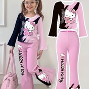 Resim Sanrio Kalp Fiyonk Kolsuz Yuvarlak Yaka Tişört + Dar Paça Pantolon İki Parçalı Takım, Mükemmel 