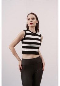 Resim Livanomi Siyah Çizgili Crop Bluz - Siyah 