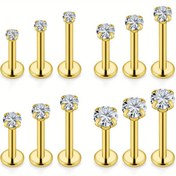 Resim 12 Adet Set Yüz Delme Takımı İçsel Konu 304 Paslanmaz Çelik Conch Delme Takımı Monroe Dudak Halkaları Farklı Boyut Kartilaj Çivi Helix Küpe Çivi Barı Uzunluğu 6mm 8mm 10mm 