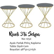 Resim Zigon Sehpa BRC RİVOLİ Model 3'lü 1050 Siyah Cam tabla Gold Parlak Pirinç Ayak El Yapım 