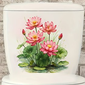 Resim 1 adet Kendinden Yapışkanlı Lotus Çiçeği ve Yaprak Banyo Duvar Stickerı - Mat Bitiş, Düzensiz Şekil, Tek Kullanımlık Plastik Çıkartma Tuvalet, Küvet, Duş, Lavabo için - Banyo, Yatak Odası, Oturma Odası, Pencere, Tuvalet Dekorasyonu için Çiçek Ev Dekoru, Doğa ilhamlı Tasarım, Kolay Uygulama, DIY Tutkunları 