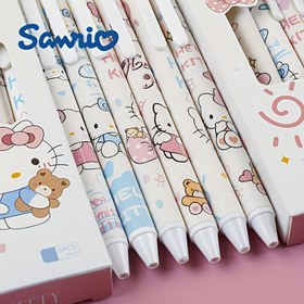Resim 6'lı Yeni Hello Kitty Kuromi Karikatür Pürüzsüz Hızlı Kuruyan Tıklama Jel Kalem Yüksek Görünümlü Siyah İmza Kalemi, Çalışma ve Ofis İçin Uygun 