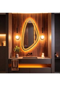 Resim Evonna Amber Led'li Lazer Kumlamalı Lavabo & Banyo Aynası Dokunmatik Sensörlü 100 X 50 Cm Turuncu 