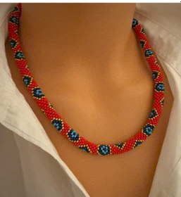 Resim Kırmızı Nazar Boncuğu Desenli Bohem Kolye Bileklik Set Kırmızı - Mavi 