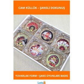 Resim Yuvarlak Dayanıklı Cam Küllük Şans Oyunları Temalı 