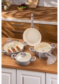 Resim Emsan Crystal Bej 7 Parça Güveç Seti Bej 