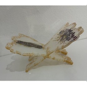 Resim Şeffaf Epoksi Altın Varaklı Bitkili Ve Yazı Motifli Kelebek Rahle Özel Tasarım - Tek Üretim - 35x31 Cm 