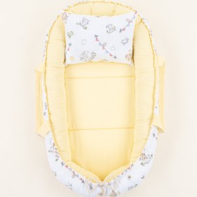 Resim Babynest ve Yastık - Çift Taraflı - Sarı Muslin - Çiftlik hayvanları 
