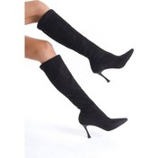 Resim Mubiano Mbhrnst19-s Kadın Siyah Süet İnce Topuklu Strech Uzun Çizme Siyah 