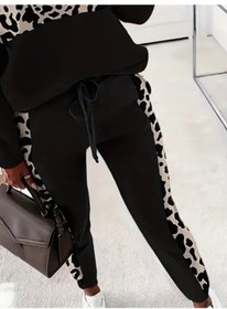Resim Tua Moda Kadın Uzun Kollu Fermuarlı Karışık Desenli Viskon Iki Iplik Bluz Ve Pantolon Ikili Takım Siyah 