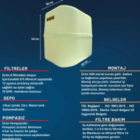 Resim Evora 13 Aşamalı 12 Litre Beyaz Kapalı Kasa Pompasız Su Arıtma Cihazı 