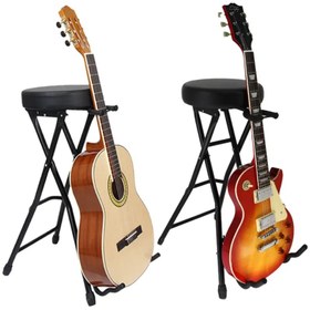 Resim HBK MA81 Standlı Gitar Sehpa ve Taburesi | Müzisyenler İçin Hem Oturma Alanı Hem Gitar Standı Sunan İnovatif ve Konforlu Tasarım 