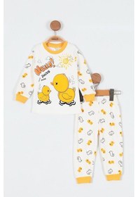 Resim Bilge Trend Ördekli Çocuk Pijama Takımı % 100 Pamuk Beyaz 