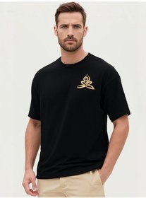 Resim Lotus Oversize Unisex T-shirt Siyah 