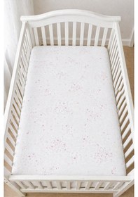 Resim Pamuklu Penye 70x140 Lastikli Bebek Çarşafı Lastikli Beşik Çarşafı Bebek Çarşafı Pembe Yıldız 