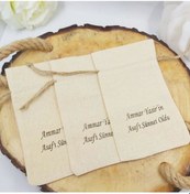 Resim Kişiye Özel Isim Baskılı Keten Kese 9X13 Cm Bebek.Nikah (20 Adet) 