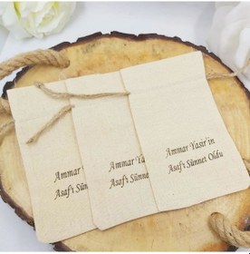 Resim Kişiye Özel Isim Baskılı Keten Kese 9X13 Cm Bebek.Nikah (20 Adet) 