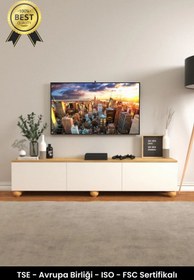 Resim B3 Concept Nort Serisi Dekoratif 3 Kapaklı Dolaplı 1. Kalite Ayaklı Televizyon Konsol TV Ünitesi 