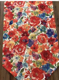 Resim Kırmızı Mavi Sarı Çiçek Desenli Runner Çok Renkli 