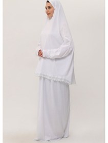 Resim Hürrem Bone 2 Parça Namaz Elbisesi Pamuk Kumaş Dantelli 2205 42 Beyaz 